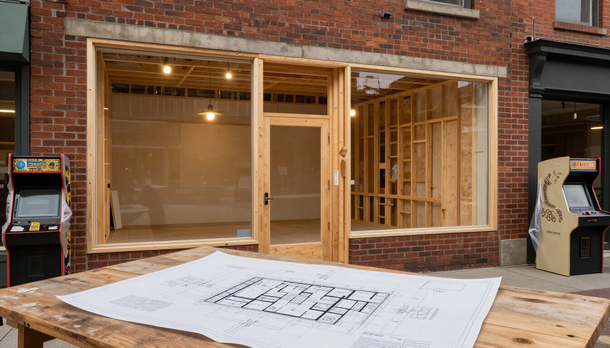 Concept visualization of a storefront mid-renovation for the planned Electric Avenue venue